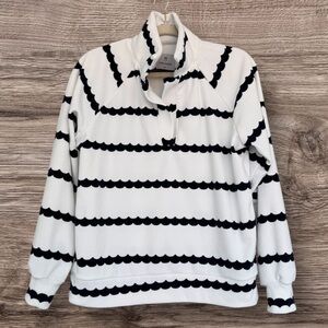 Dudley Stephens Ingrid Pullover Cream Navy Scallop Stripe Terry Fleece XS
